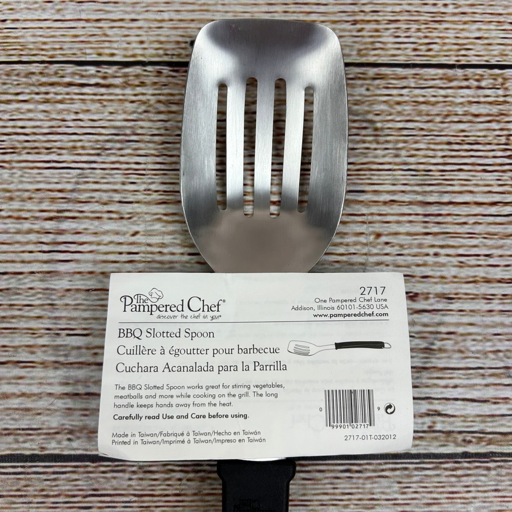 Pampered Chef BBQ Slotted Spoon 2717 Stainless Steel Long Handle New